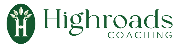 Highroads Coaching logo with tree and pathway symbol for personal development.